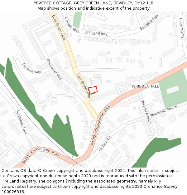 YEWTREE COTTAGE, GREY GREEN LANE, BEWDLEY, DY12 1LR: Location map and indicative extent of plot