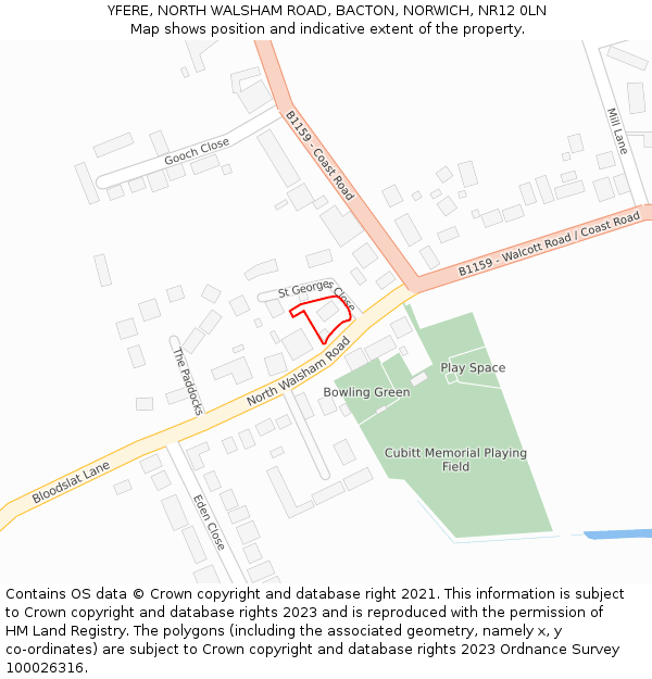 YFERE, NORTH WALSHAM ROAD, BACTON, NORWICH, NR12 0LN: Location map and indicative extent of plot