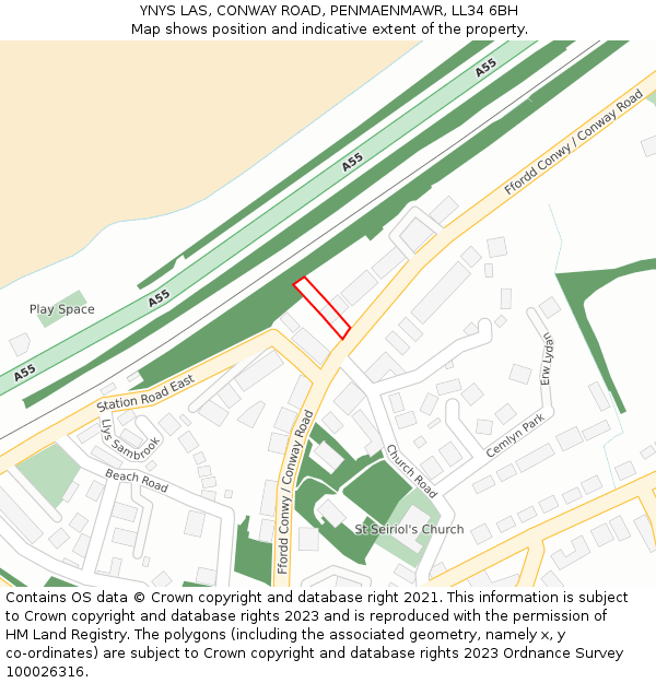 YNYS LAS, CONWAY ROAD, PENMAENMAWR, LL34 6BH: Location map and indicative extent of plot