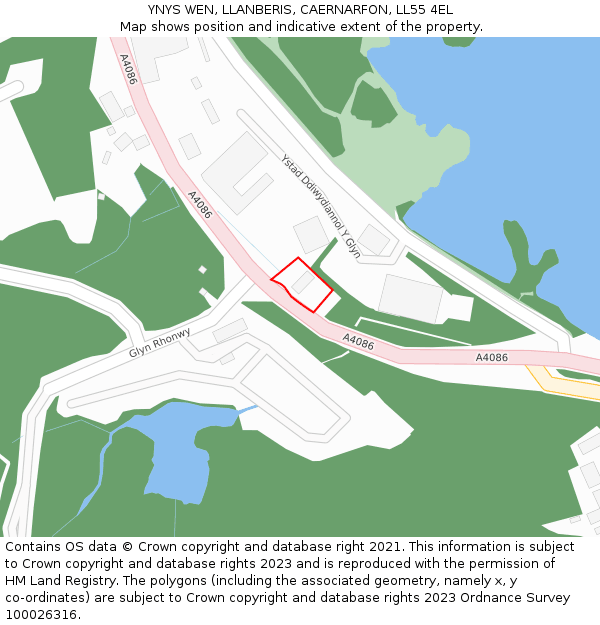 YNYS WEN, LLANBERIS, CAERNARFON, LL55 4EL: Location map and indicative extent of plot