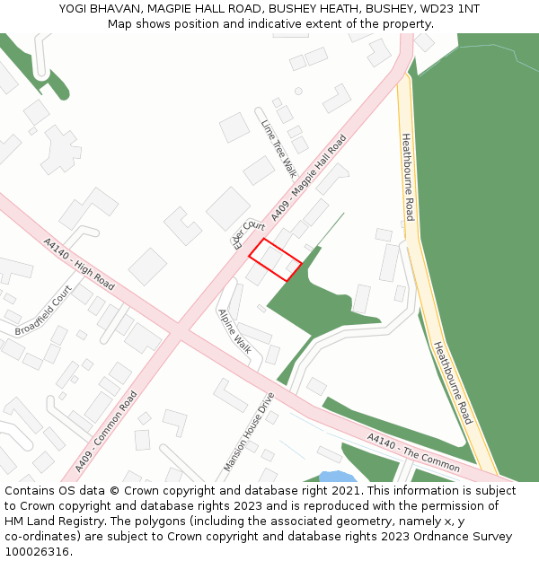 YOGI BHAVAN, MAGPIE HALL ROAD, BUSHEY HEATH, BUSHEY, WD23 1NT: Location map and indicative extent of plot