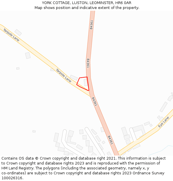 YORK COTTAGE, LUSTON, LEOMINSTER, HR6 0AR: Location map and indicative extent of plot