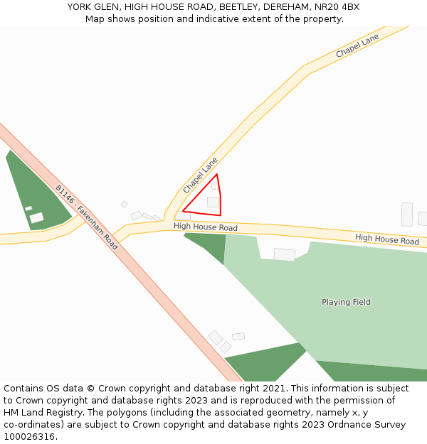 YORK GLEN, HIGH HOUSE ROAD, BEETLEY, DEREHAM, NR20 4BX: Location map and indicative extent of plot