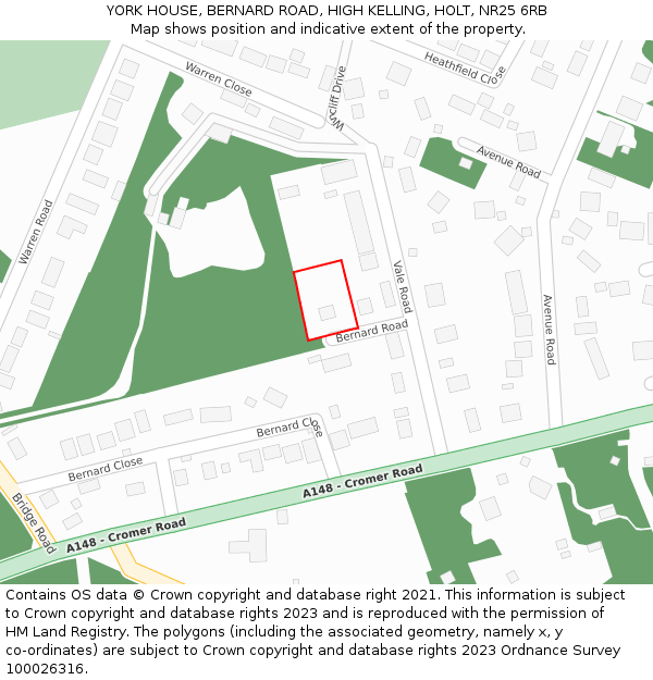 YORK HOUSE, BERNARD ROAD, HIGH KELLING, HOLT, NR25 6RB: Location map and indicative extent of plot