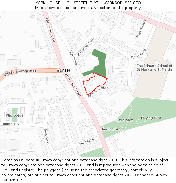 YORK HOUSE, HIGH STREET, BLYTH, WORKSOP, S81 8EQ: Location map and indicative extent of plot