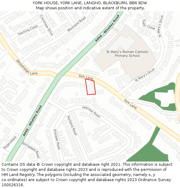 YORK HOUSE, YORK LANE, LANGHO, BLACKBURN, BB6 8DW: Location map and indicative extent of plot