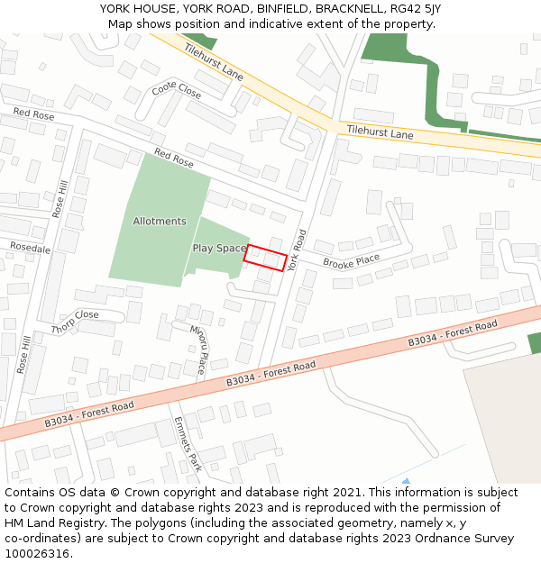 YORK HOUSE, YORK ROAD, BINFIELD, BRACKNELL, RG42 5JY: Location map and indicative extent of plot