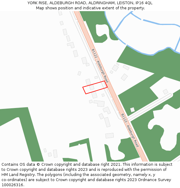 YORK RISE, ALDEBURGH ROAD, ALDRINGHAM, LEISTON, IP16 4QL: Location map and indicative extent of plot