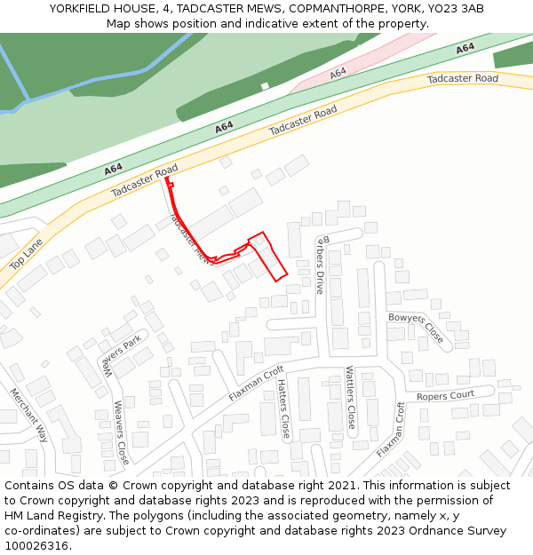 YORKFIELD HOUSE, 4, TADCASTER MEWS, COPMANTHORPE, YORK, YO23 3AB: Location map and indicative extent of plot