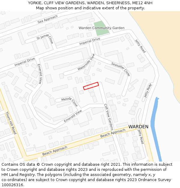 YORKIE, CLIFF VIEW GARDENS, WARDEN, SHEERNESS, ME12 4NH: Location map and indicative extent of plot