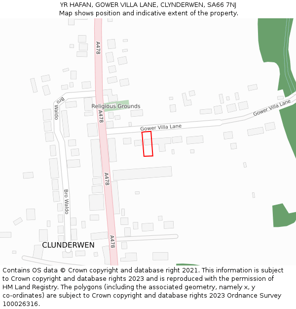 YR HAFAN, GOWER VILLA LANE, CLYNDERWEN, SA66 7NJ: Location map and indicative extent of plot