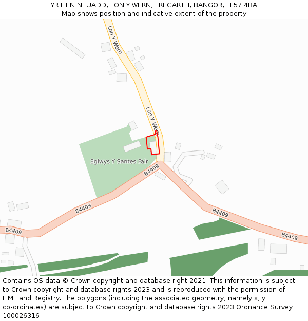 YR HEN NEUADD, LON Y WERN, TREGARTH, BANGOR, LL57 4BA: Location map and indicative extent of plot