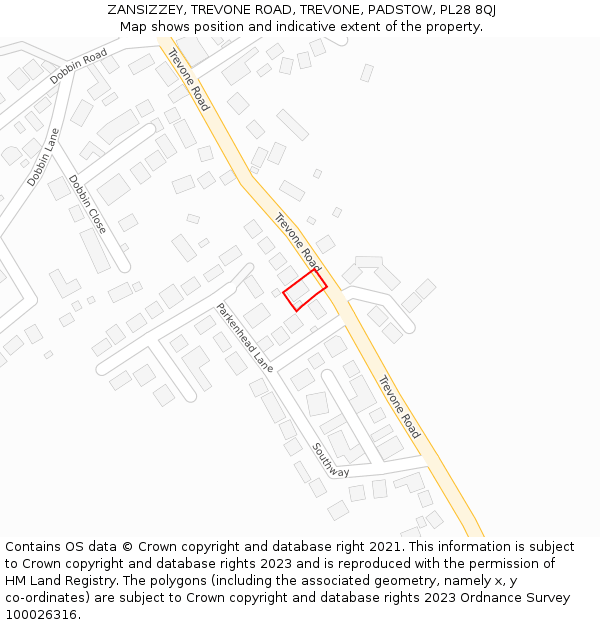 ZANSIZZEY, TREVONE ROAD, TREVONE, PADSTOW, PL28 8QJ: Location map and indicative extent of plot