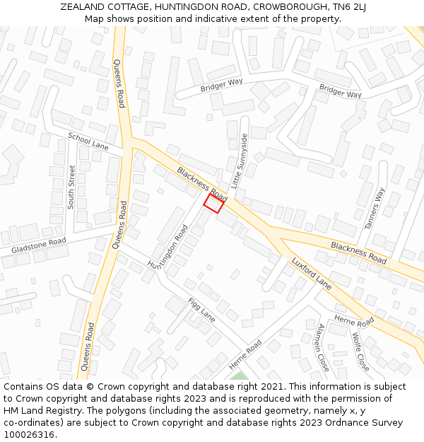 ZEALAND COTTAGE, HUNTINGDON ROAD, CROWBOROUGH, TN6 2LJ: Location map and indicative extent of plot