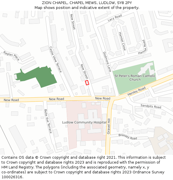 ZION CHAPEL, CHAPEL MEWS, LUDLOW, SY8 2PY: Location map and indicative extent of plot