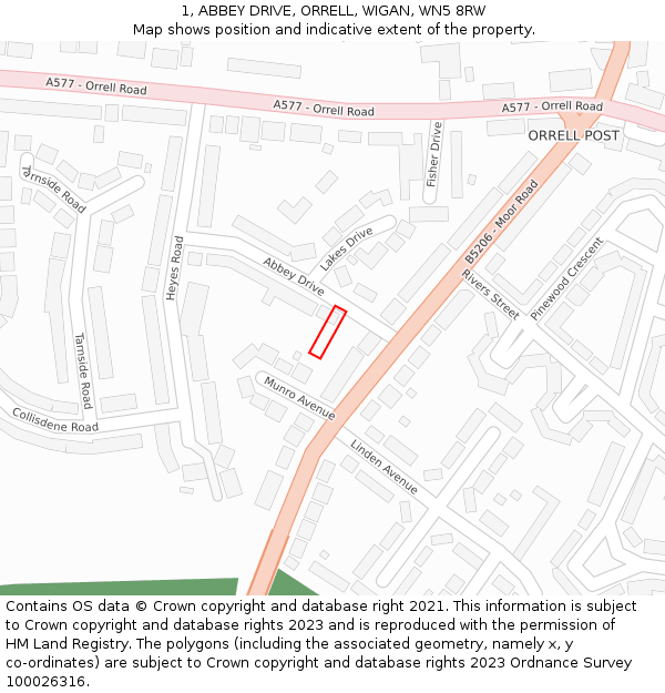 1, ABBEY DRIVE, ORRELL, WIGAN, WN5 8RW: Location map and indicative extent of plot