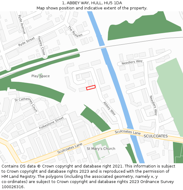 1, ABBEY WAY, HULL, HU5 1DA: Location map and indicative extent of plot