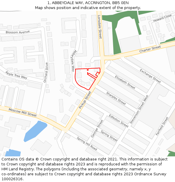 1, ABBEYDALE WAY, ACCRINGTON, BB5 0EN: Location map and indicative extent of plot