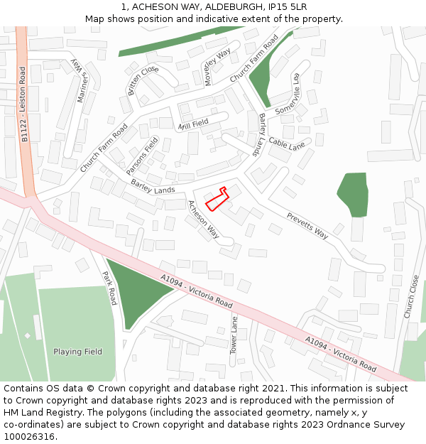 1, ACHESON WAY, ALDEBURGH, IP15 5LR: Location map and indicative extent of plot