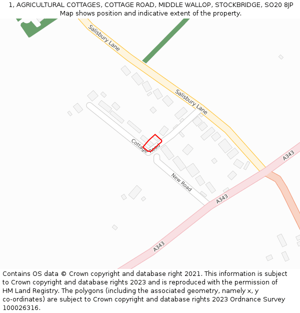 1, AGRICULTURAL COTTAGES, COTTAGE ROAD, MIDDLE WALLOP, STOCKBRIDGE, SO20 8JP: Location map and indicative extent of plot