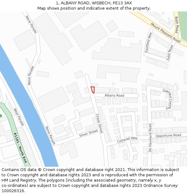 1, ALBANY ROAD, WISBECH, PE13 3AX: Location map and indicative extent of plot