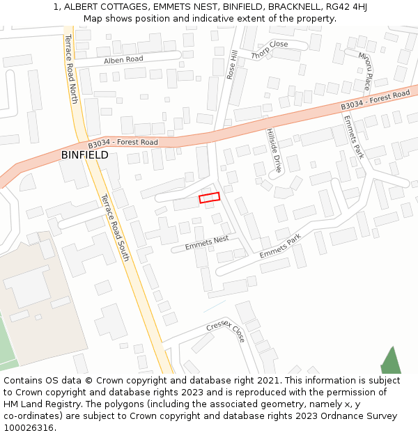 1, ALBERT COTTAGES, EMMETS NEST, BINFIELD, BRACKNELL, RG42 4HJ: Location map and indicative extent of plot