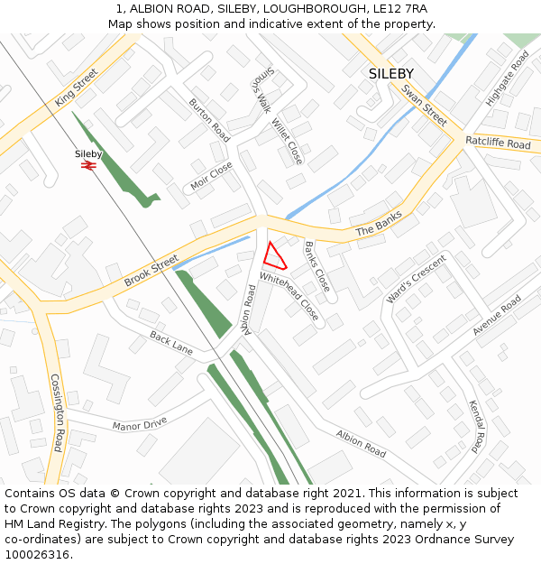 1, ALBION ROAD, SILEBY, LOUGHBOROUGH, LE12 7RA: Location map and indicative extent of plot