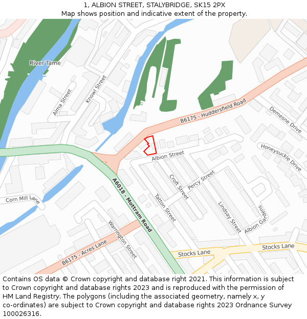 1, ALBION STREET, STALYBRIDGE, SK15 2PX: Location map and indicative extent of plot