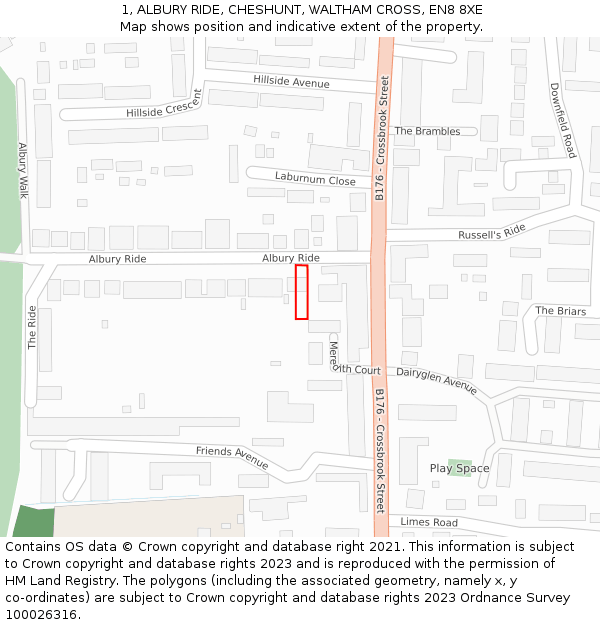 1, ALBURY RIDE, CHESHUNT, WALTHAM CROSS, EN8 8XE: Location map and indicative extent of plot