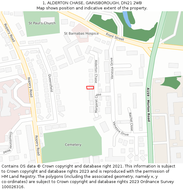1, ALDERTON CHASE, GAINSBOROUGH, DN21 2WB: Location map and indicative extent of plot