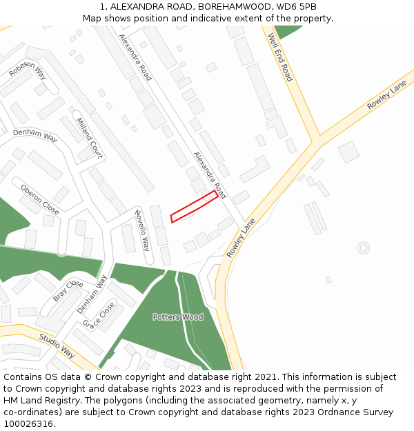 1, ALEXANDRA ROAD, BOREHAMWOOD, WD6 5PB: Location map and indicative extent of plot