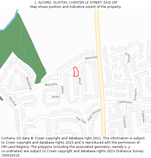 1, ALFORD, OUSTON, CHESTER LE STREET, DH2 1RT: Location map and indicative extent of plot