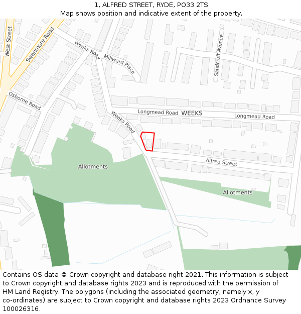 1, ALFRED STREET, RYDE, PO33 2TS: Location map and indicative extent of plot