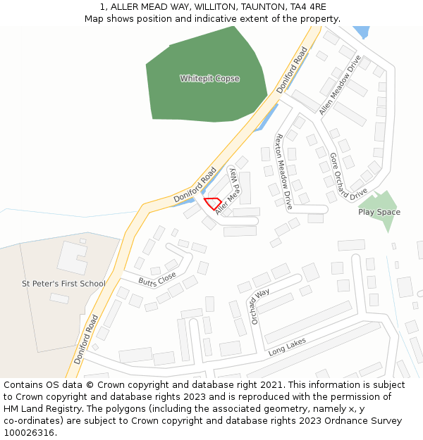 1, ALLER MEAD WAY, WILLITON, TAUNTON, TA4 4RE: Location map and indicative extent of plot