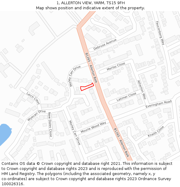 1, ALLERTON VIEW, YARM, TS15 9FH: Location map and indicative extent of plot