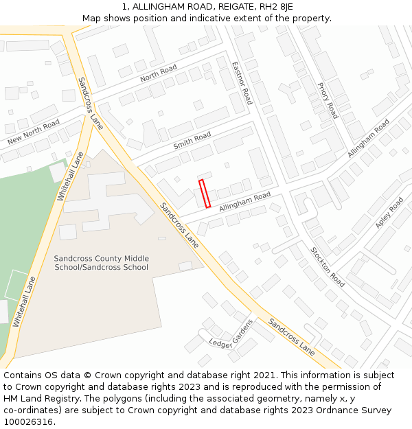 1, ALLINGHAM ROAD, REIGATE, RH2 8JE: Location map and indicative extent of plot