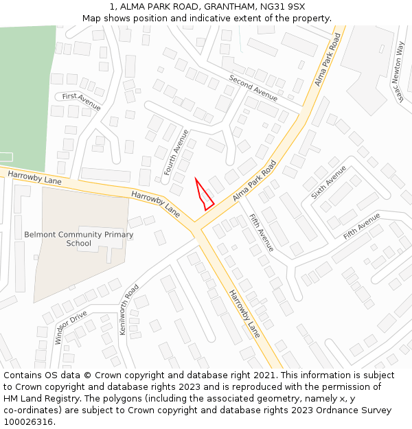 1, ALMA PARK ROAD, GRANTHAM, NG31 9SX: Location map and indicative extent of plot