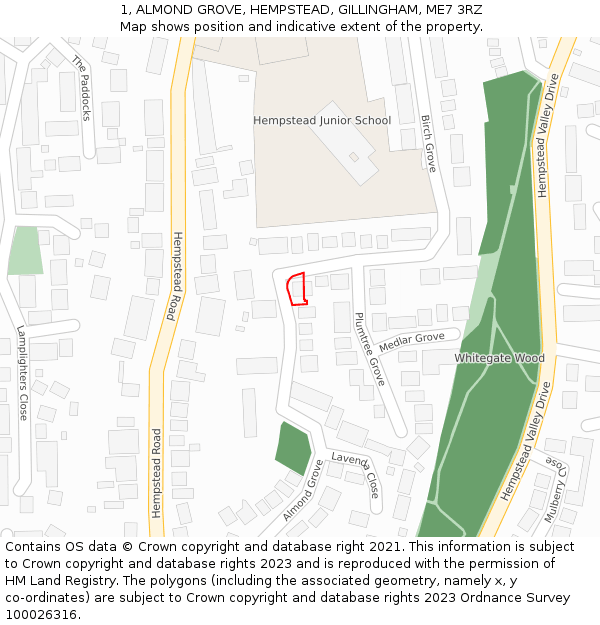 1, ALMOND GROVE, HEMPSTEAD, GILLINGHAM, ME7 3RZ: Location map and indicative extent of plot