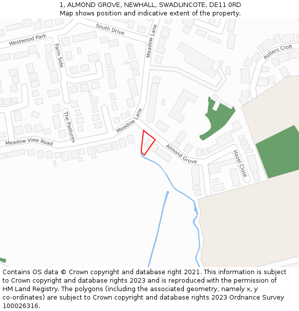 1, ALMOND GROVE, NEWHALL, SWADLINCOTE, DE11 0RD: Location map and indicative extent of plot