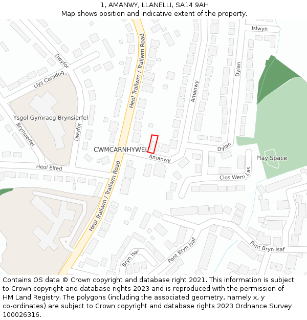 1, AMANWY, LLANELLI, SA14 9AH: Location map and indicative extent of plot