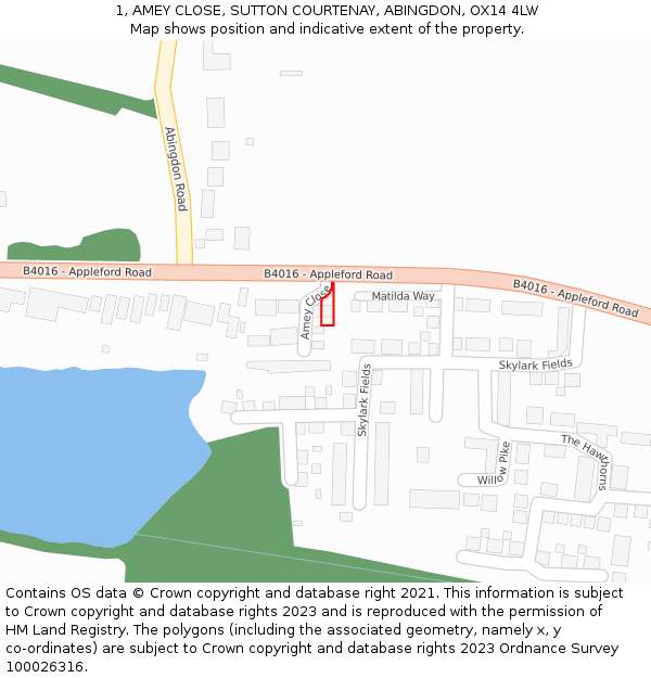 1, AMEY CLOSE, SUTTON COURTENAY, ABINGDON, OX14 4LW: Location map and indicative extent of plot