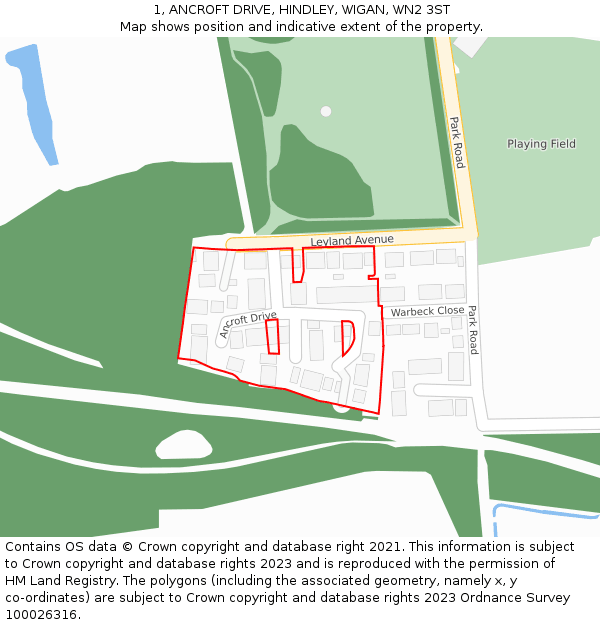 1, ANCROFT DRIVE, HINDLEY, WIGAN, WN2 3ST: Location map and indicative extent of plot