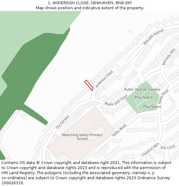 1, ANDERSON CLOSE, NEWHAVEN, BN9 9XY: Location map and indicative extent of plot