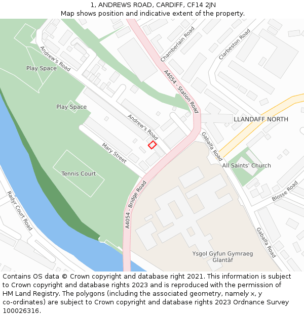 1, ANDREWS ROAD, CARDIFF, CF14 2JN: Location map and indicative extent of plot