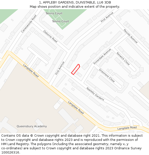 1, APPLEBY GARDENS, DUNSTABLE, LU6 3DB: Location map and indicative extent of plot
