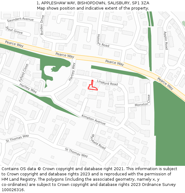 1, APPLESHAW WAY, BISHOPDOWN, SALISBURY, SP1 3ZA: Location map and indicative extent of plot