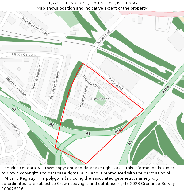 1, APPLETON CLOSE, GATESHEAD, NE11 9SG: Location map and indicative extent of plot