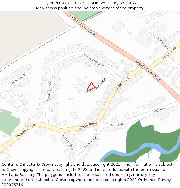 1, APPLEWOOD CLOSE, SHREWSBURY, SY3 9GA: Location map and indicative extent of plot