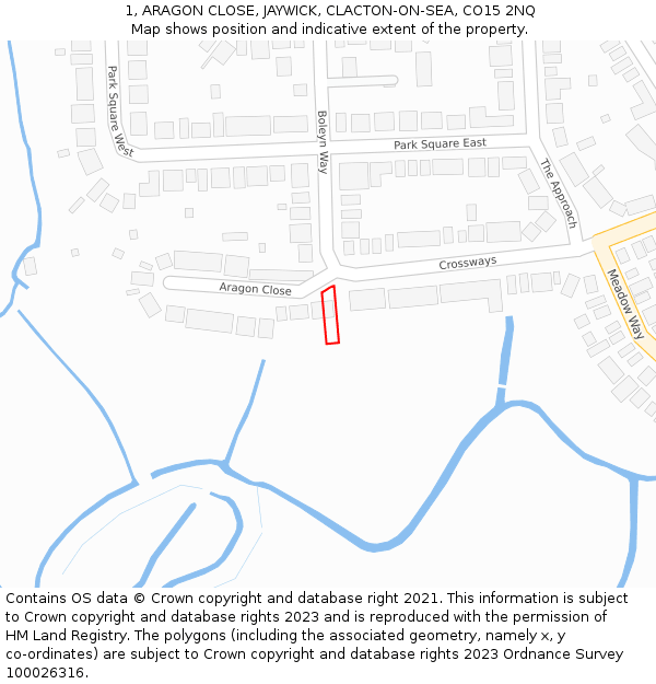 1, ARAGON CLOSE, JAYWICK, CLACTON-ON-SEA, CO15 2NQ: Location map and indicative extent of plot
