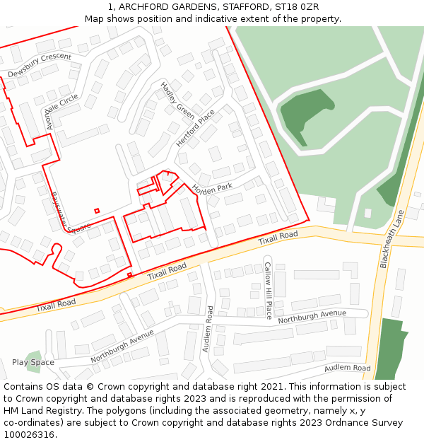 1, ARCHFORD GARDENS, STAFFORD, ST18 0ZR: Location map and indicative extent of plot